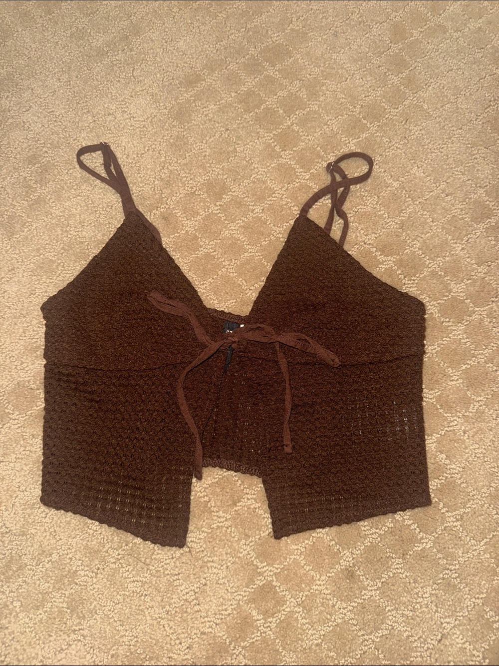 Brown Crochet Tie-Front Crop Top